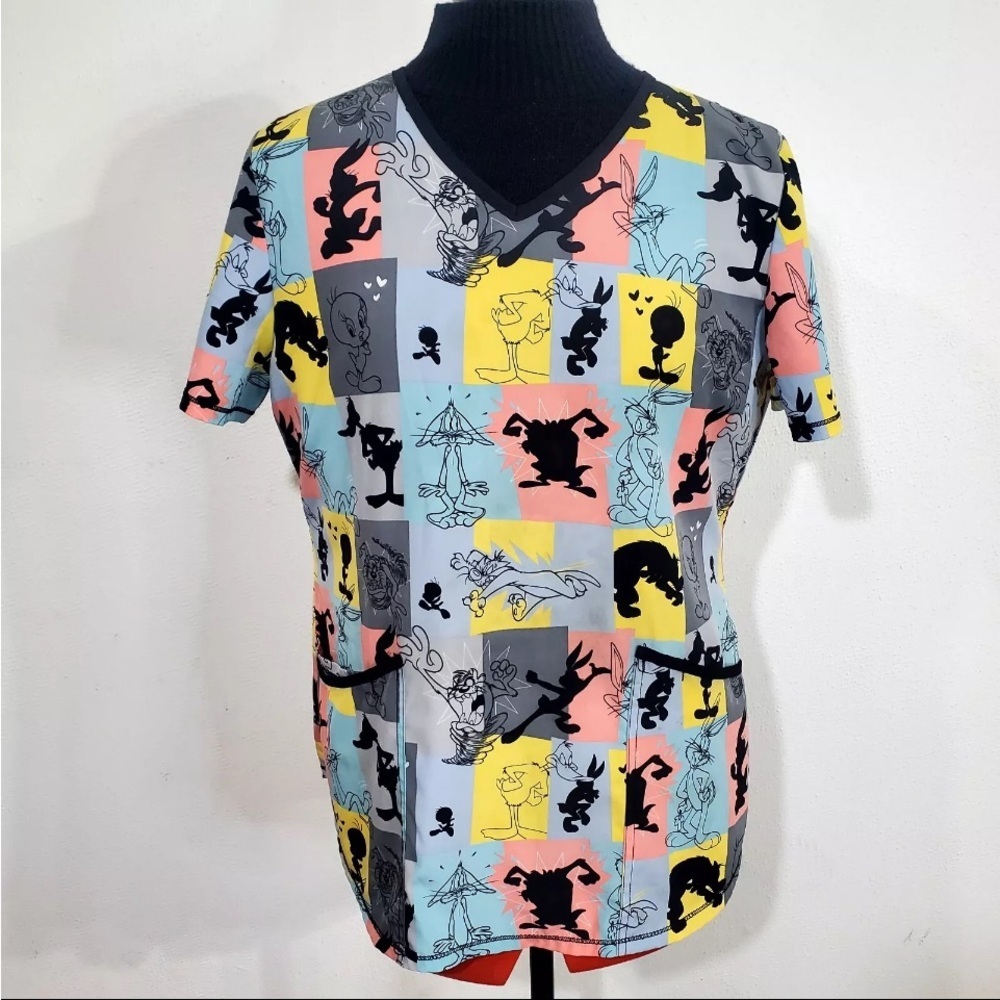 Looney Tunes Stretch Medical Scrub Top, Size M Colorful Women's